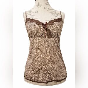 THE LIMITED Brown & White Lace Trim Tank Cami Small S